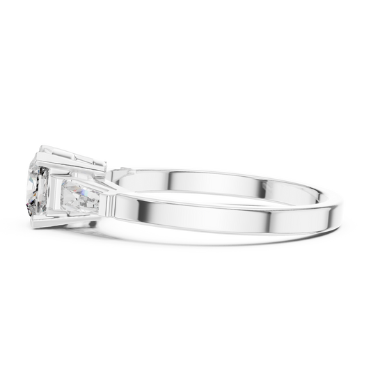Cushion Cut Moissanite Three Stone Engagement Ring with Baguettes - view 3