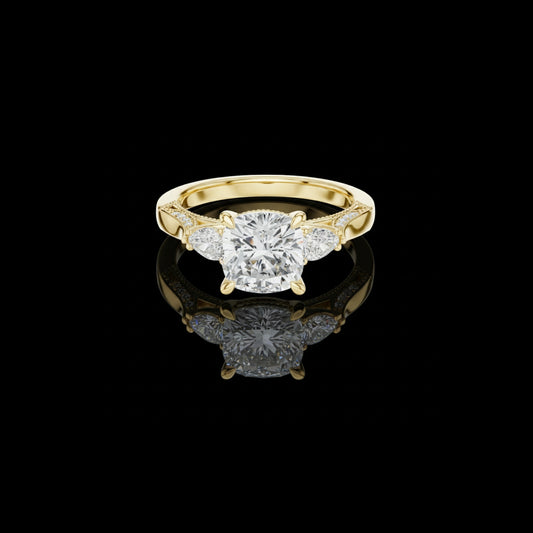 2.00 CT Supreme Cushion Cut Three Stone Lab Diamond Ring with Classic Bridal Brilliance Party