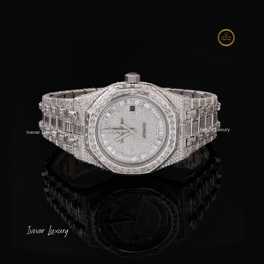 Custom Moissanite Diamond Watch with Luminous Hands by Ivevar