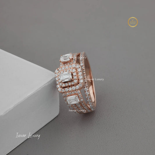0.25 CT Emerald-Cut Lab Diamond Ring with Round Diamond Accents in 14K Gold