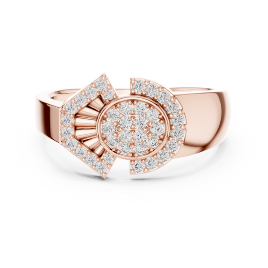 Geometric Round Moissanite Ring With Cluster Halo Wedding Ring - view 2