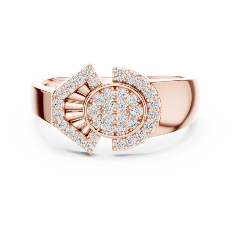 Geometric Round Moissanite Ring With Cluster Halo Wedding Ring - view 2