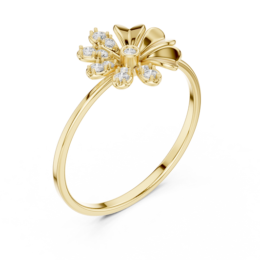 Round Cut Moissanite Daisy Flower Ring with Bezel Center - view 2