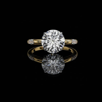 Round Brilliant Solitaire Moissanite Diamond Engagement Ring with Pave Band