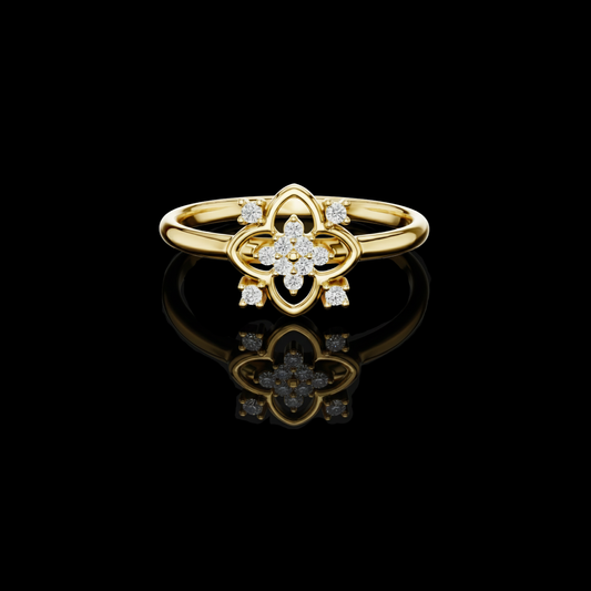 0.20 TCW Floral Moissanite Diamond Ring Featuring a Radiant Cluster and Petal Inspired Design