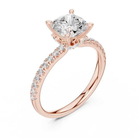 Pave Cushion Cut Lab Diamond Solitaire Engagement Rings - view 3