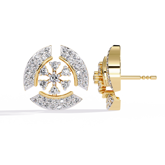 Crescent Round Studs with Multi Petal Floral Accent - view 4