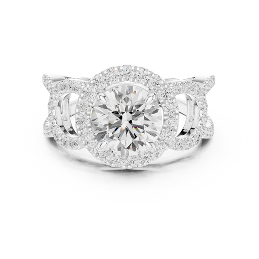 Round Cut Lab Diamond Halo Split Shank Engagement Ring - view 3