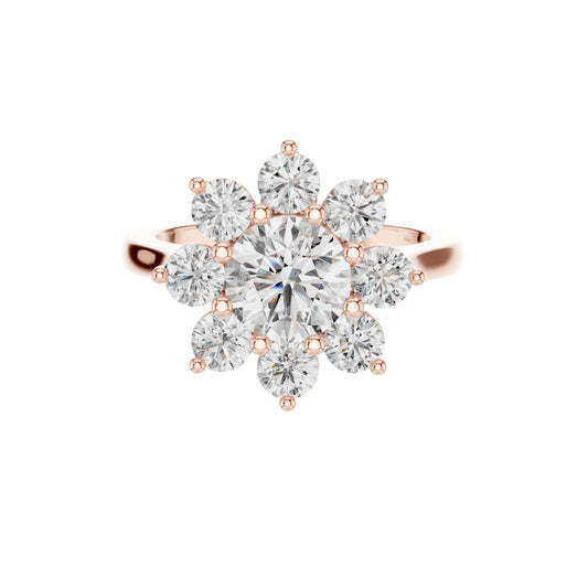1.25 CT Luxury Floral Halo Lab Grown Diamond Ring with Brilliant Round Cut Cluster Design