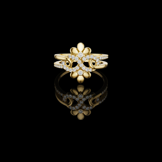 0.40 TCW Majestic Floral Moissanite Diamond Ring with Interlaced Curves and Brilliant Pavé Detailing