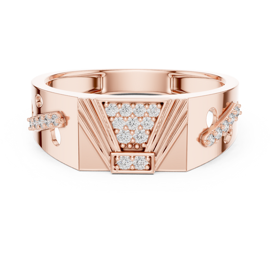 0.18 TCW Luxurious Round Lab Grown Diamond Geometric Design with Pave Stones Modern Statement Ring