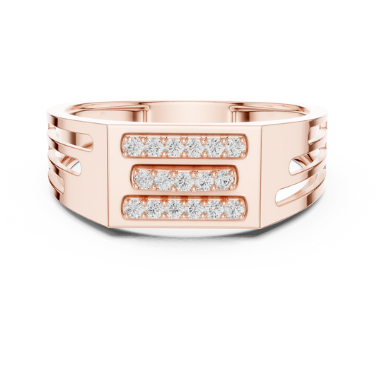 0.17 TCW Classic Round Lab Grown Diamond with Triple Row Pave Setting Modern Statement Band For Men