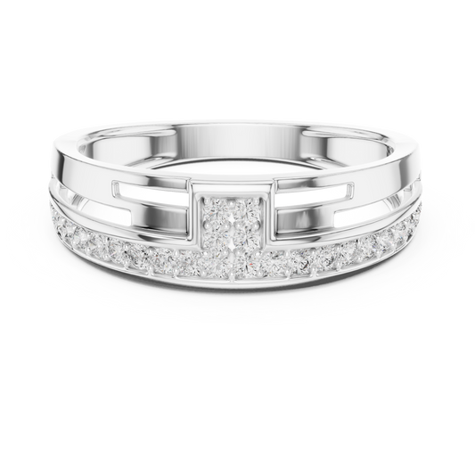 Round Cut Moissanite Men's Square Cluster Pave Border Gold Band - view 3