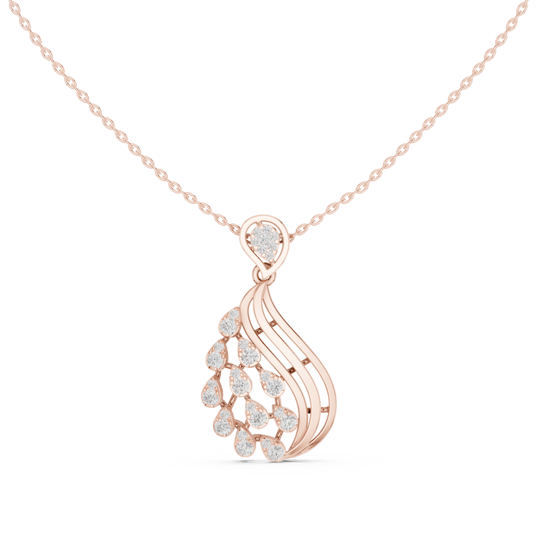 Leaf Swirl Pendant Necklace with Round Stones - view 2