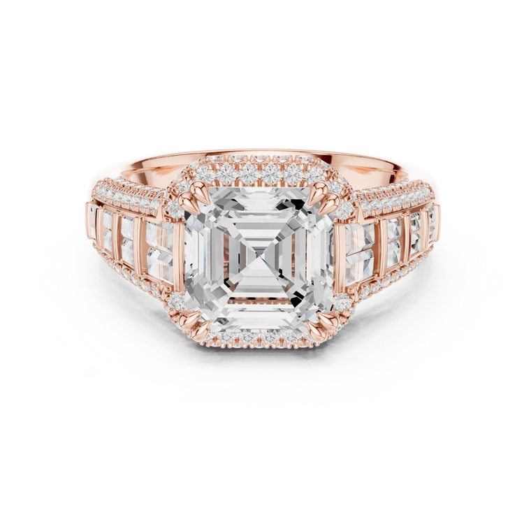 Asscher Cut Halo Lab Grown Diamond Ring with Baguette Side Stones - view 2