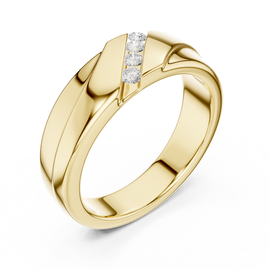 Round Cut Moissanite Men's Diagonal 4 Stone Channel Gold Band - view 4