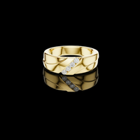 0.16 TCW Stylish Moissanite Gold Band Ring with Diagonal Channel Set Round Diamonds