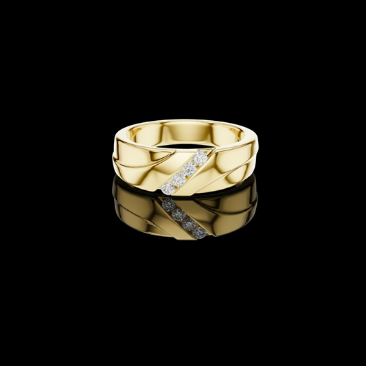 0.16 TCW Stylish Moissanite Gold Band Ring with Diagonal Channel Set Round Diamonds