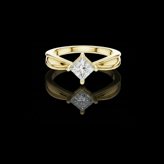 0.64 TCW Trendy Princess Moissanite Diamond Solitaire Ring with Diagonal Setting and Split Shank Band