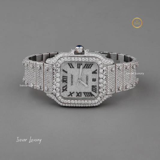 Full Iced Out Moissanite Diamond Watch with Prong-Set Stones by Ivevar