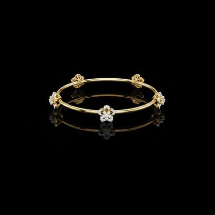 Floral Round Lab Diamond Open Cuff Bangle Bracelet for Women