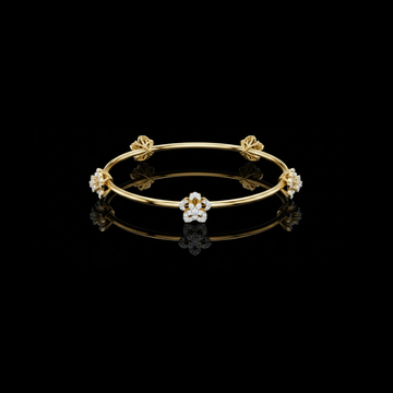 1.04 TCW Floral Diamond Accented Moissanite Bangle Bracelet with Sculpted Blossom Motifs