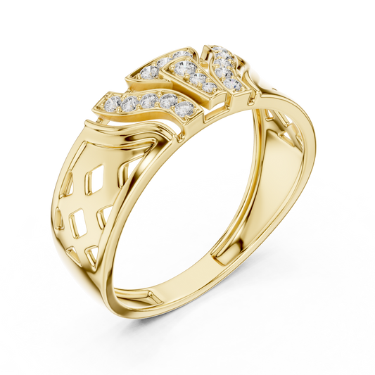 Round Cut Lab Grown Diamond Men's T Shield Pave Openwork Gold Ring - view 4