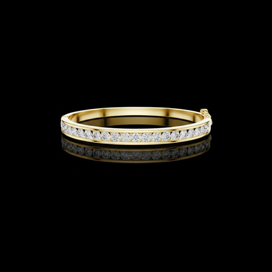 3.47 TCW Modern Gold Moissanite Bangle Bracelet Featuring Channel Set Round Brilliant Diamonds