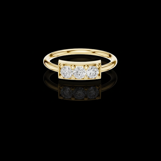 0.33 TCW Classic Three Stone Moissanite Diamond Bar Ring with Round Brilliant Cut Diamonds
