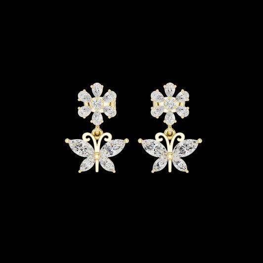 1.59 TCW Desire Moissanite Multi Cut Diamond Butterfly Drop Earrings Floral-Inspired Fine Jewelry