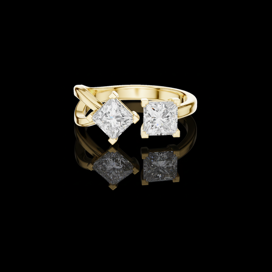 1.36 TCW Modern Bypass Ring Adorned with Princess Lab Grown Diamonds in a Striking Dual Stone Setting