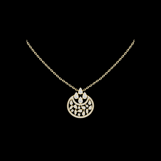 0.56 TCW Sparkling Floral & Leaf Design Circle Moissanite Diamond Pendant Statement Fine Jewelry