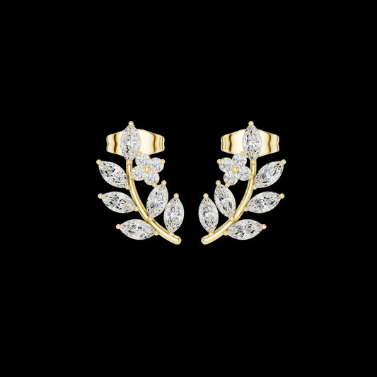 0.65 CT Charming Moissanite Marquise Cut Leaf Climber Earrings Nature Inspired Fine Jewelry