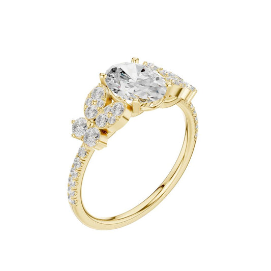 Oval Moissanite Cluster Setting Engagement Ring - view 4