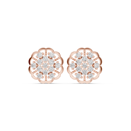 0.91 TCW Floral Cluster Moissanite Round Diamond Stud Earring in Gold with Open Petal Design For Gift