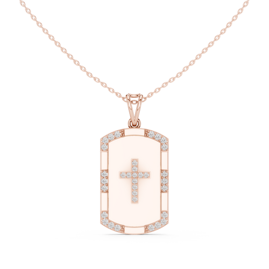 0.75 TCW Cross Dog Tag with Moissanite Diamond Accents Faith Symbol Pendant Premium Unisex Faith Jewelry