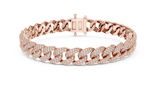 4.99 TCW Sparkle Pave Round Moissanite Diamond Cuban Link Bracelet with Statement High Polish Design