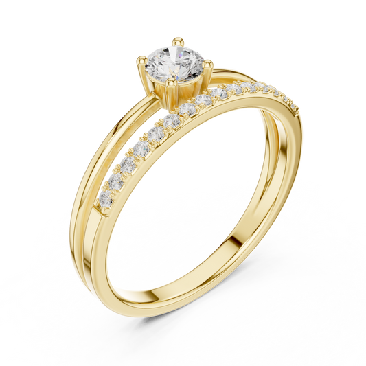 Round Cut Moissanite Solitaire with Pave Dual Band Ring - view 2