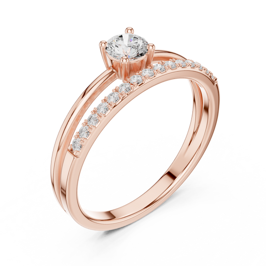 Round Cut Moissanite Solitaire with Pave Dual Band Ring - view 3