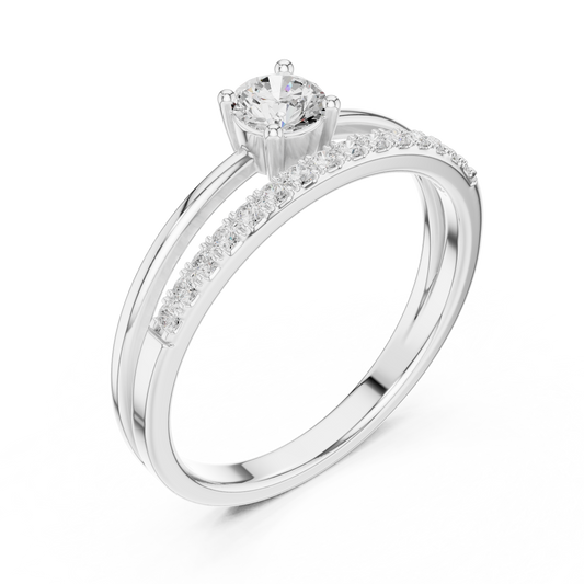 Round Cut Moissanite Solitaire with Pave Dual Band Ring - view 4