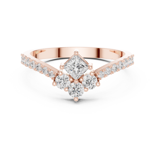 0.17 CT High Clarity Princess Cut Lab Diamond Cluster Ring with Split Shank and Pave Accents