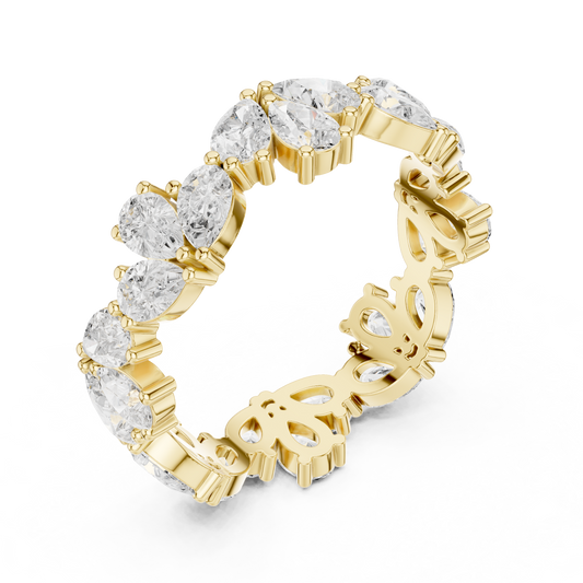 Pear Cut Lab Diamond Floral Eternity Band Ring - view 4