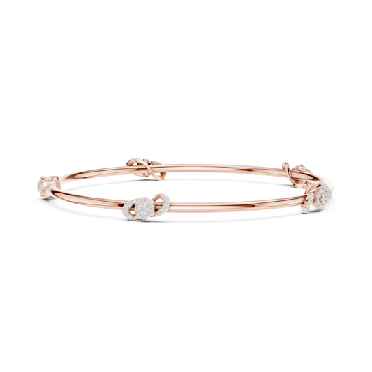 0.51 TCW Designer Gold Floral Lab Grown Round Diamond Bangle Bracelet for Women
