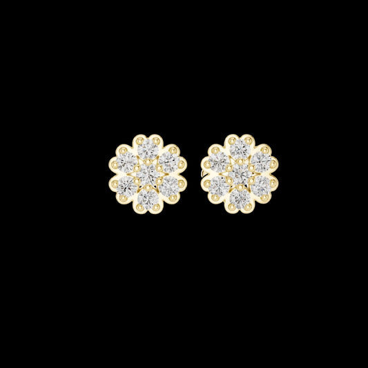 0.51 TCW Legacy Round Moissanite Diamond Flower Cluster Stud Earrings in Polished Gold with Scalloped Petal Frame For Girl