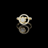 0.50 TCW Artistic Round Moissanite Diamond Floral Cluster Ring with Circular Pave Halo Design