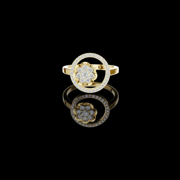 0.50 TCW Artistic Round Moissanite Diamond Floral Cluster Ring with Circular Pave Halo Design