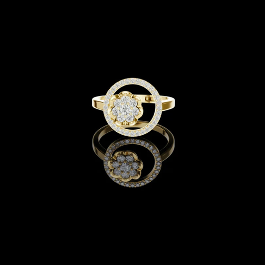 0.50 TCW Artistic Round Lab Grown Diamond Floral Cluster Ring with Circular Pave Halo Design