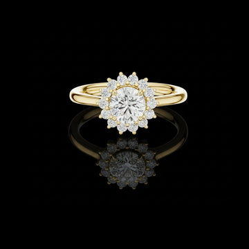 1.50 CT Stunning Round Cut Moissanite Diamond Floral Halo Ring in Lustrous Gold For Her