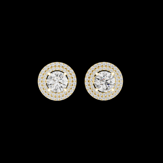 2.00 CT Radiant Aura Round Moissanite Diamond Halo Stud Earrings with Double Halo Setting