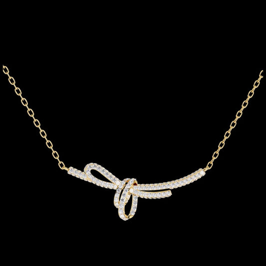 0.90 TCW Exquisite Moissanite Diamond Knot Necklace with Pave Accents Delicate Bow Inspired Pendant on Dainty Chain